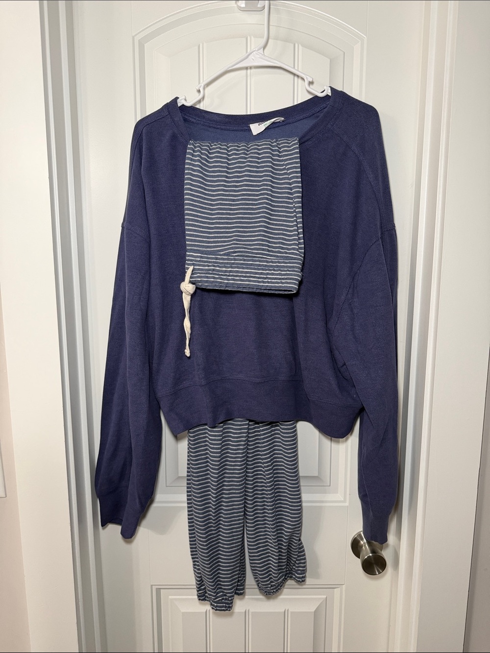 Double Zero Navy Top with Navy-and-White Striped Pants